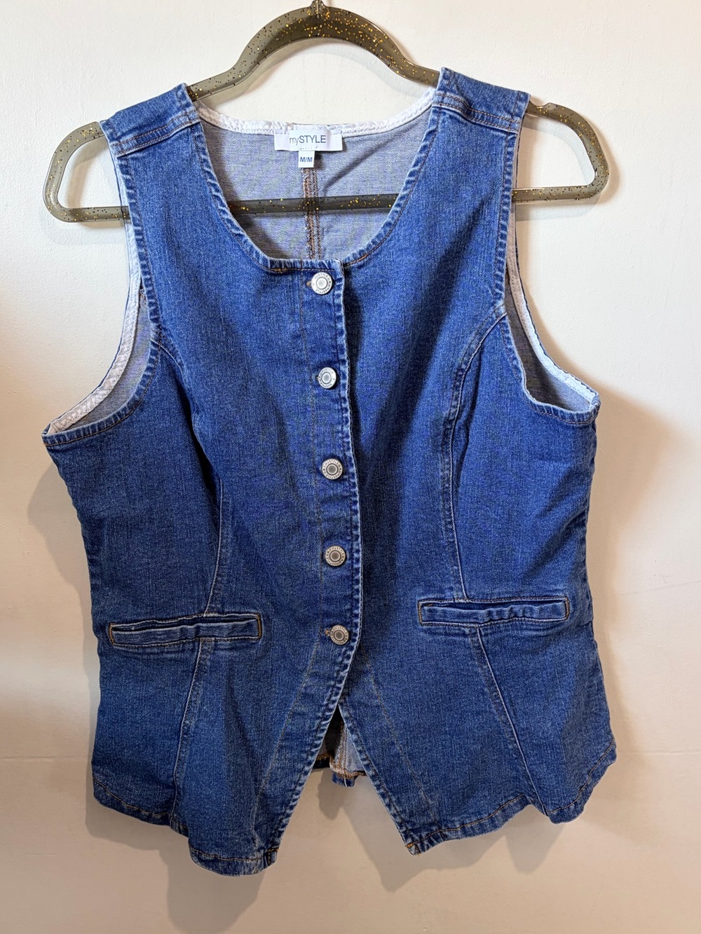 mySTYLE Tailored Button-Front Denim Waistcoat Vest | Medium Wash | Size M
